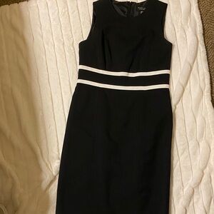 Black Label by Evan-Picone Black Midi Dress with White Stripes